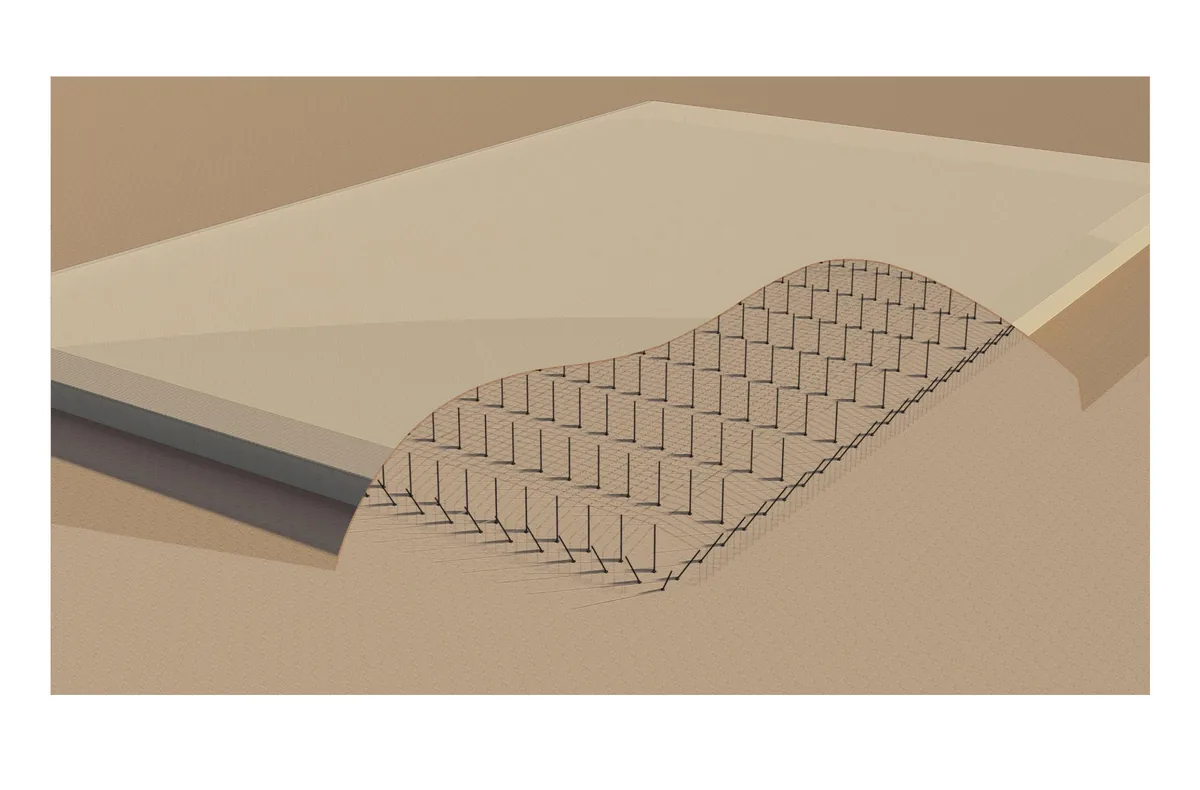 Vue 3D de l'ossature d'une ombrière canarienne